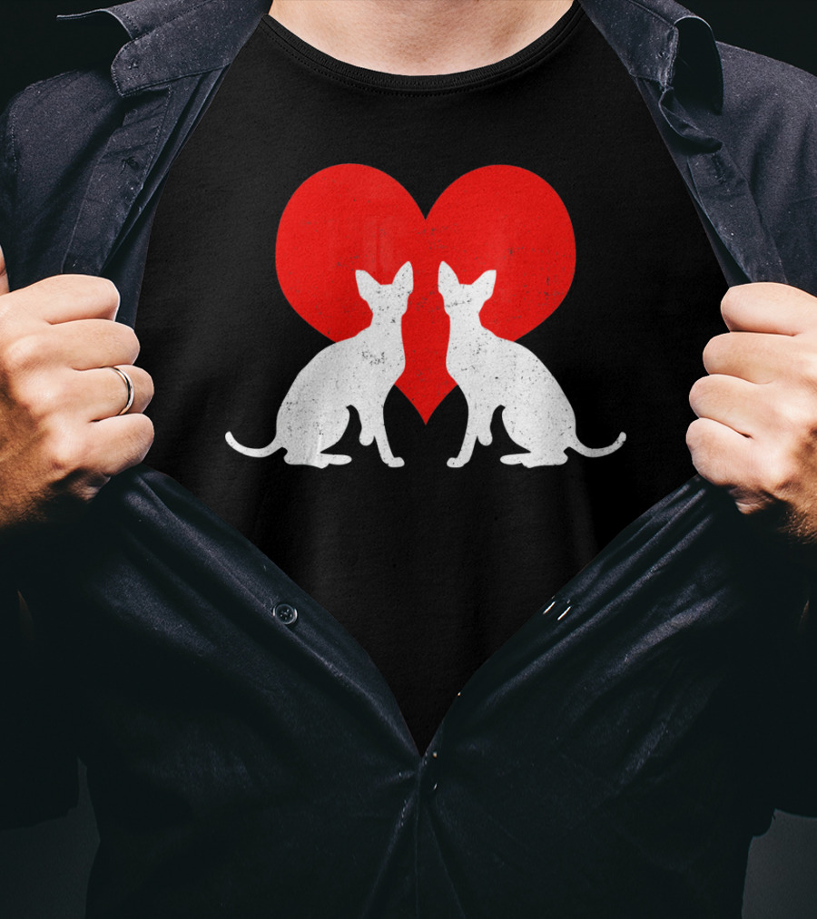 Cornish Rex Cats With Red Heart Valentines Day T-Shirt