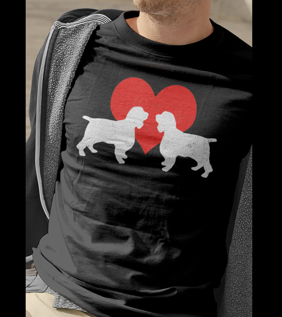Couple English Springer Spaniel Dogs With Red Heart T-Shirt