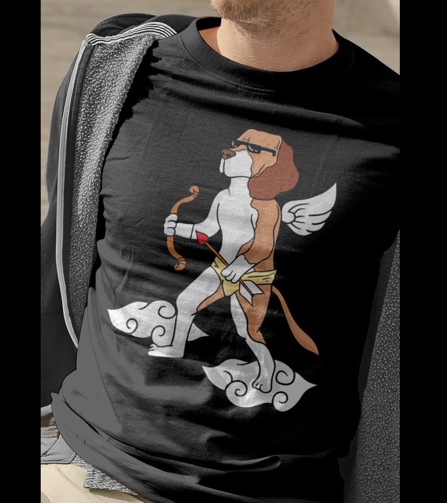 Cupid Beagle Dog Lovers Valentin Cloud Wings Bow Arrow Sunglasses T-Shirt