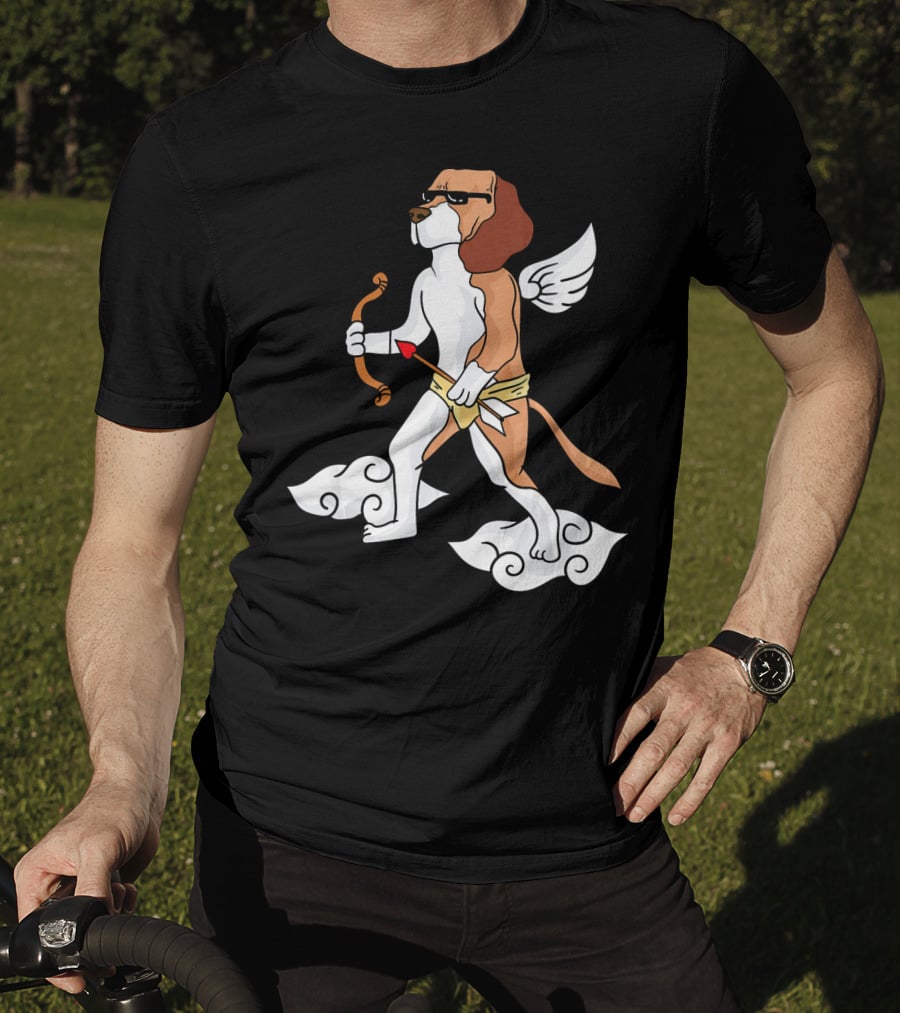 Cupid Beagle Dog Lovers Valentin Cloud Wings Bow Arrow Sunglasses T-Shirt