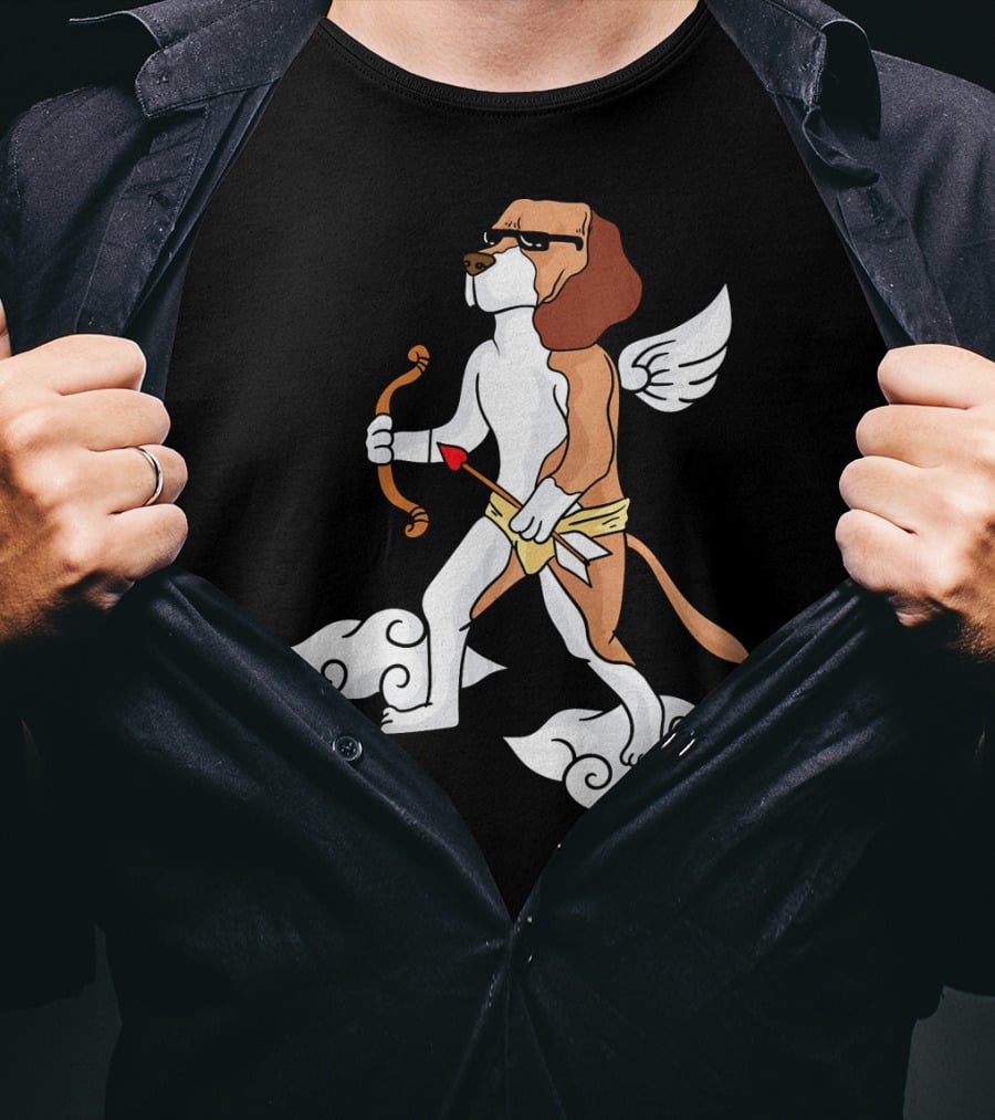 Cupid Beagle Dog Lovers Valentin Cloud Wings Bow Arrow Sunglasses T-Shirt