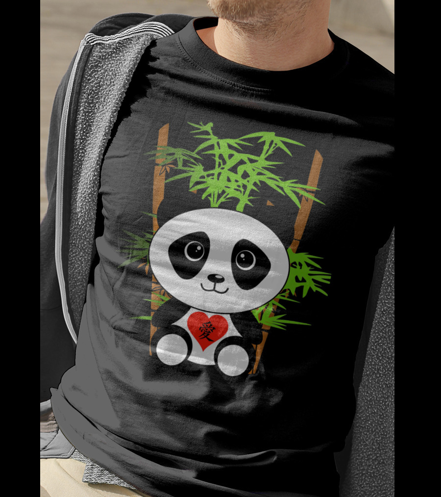 Cute Baby Panda Love Bamboo Heart T-Shirt
