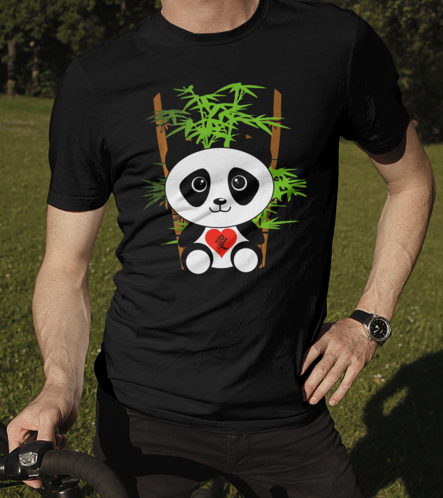 Cute Baby Panda Love Bamboo Heart T-Shirt