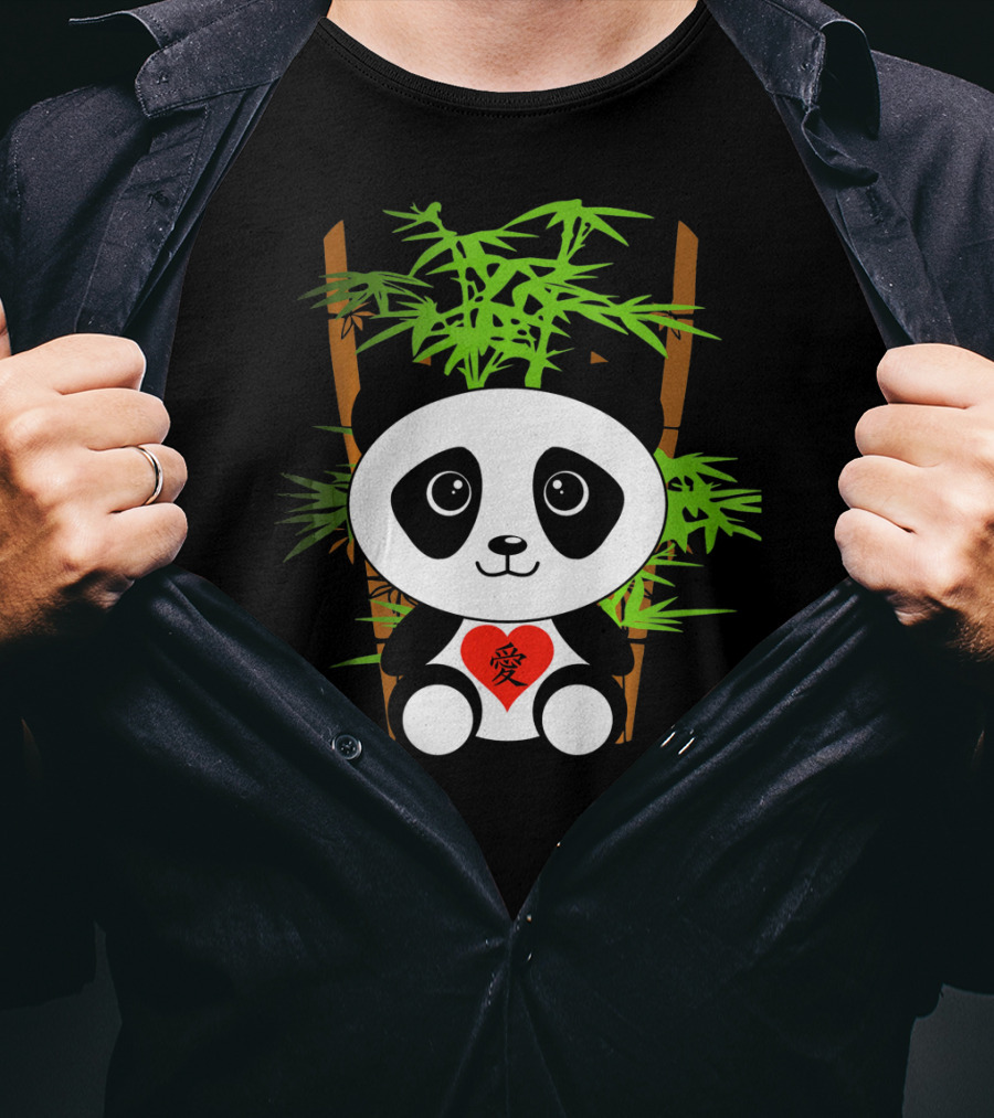 Cute Baby Panda Love Bamboo Heart T-Shirt