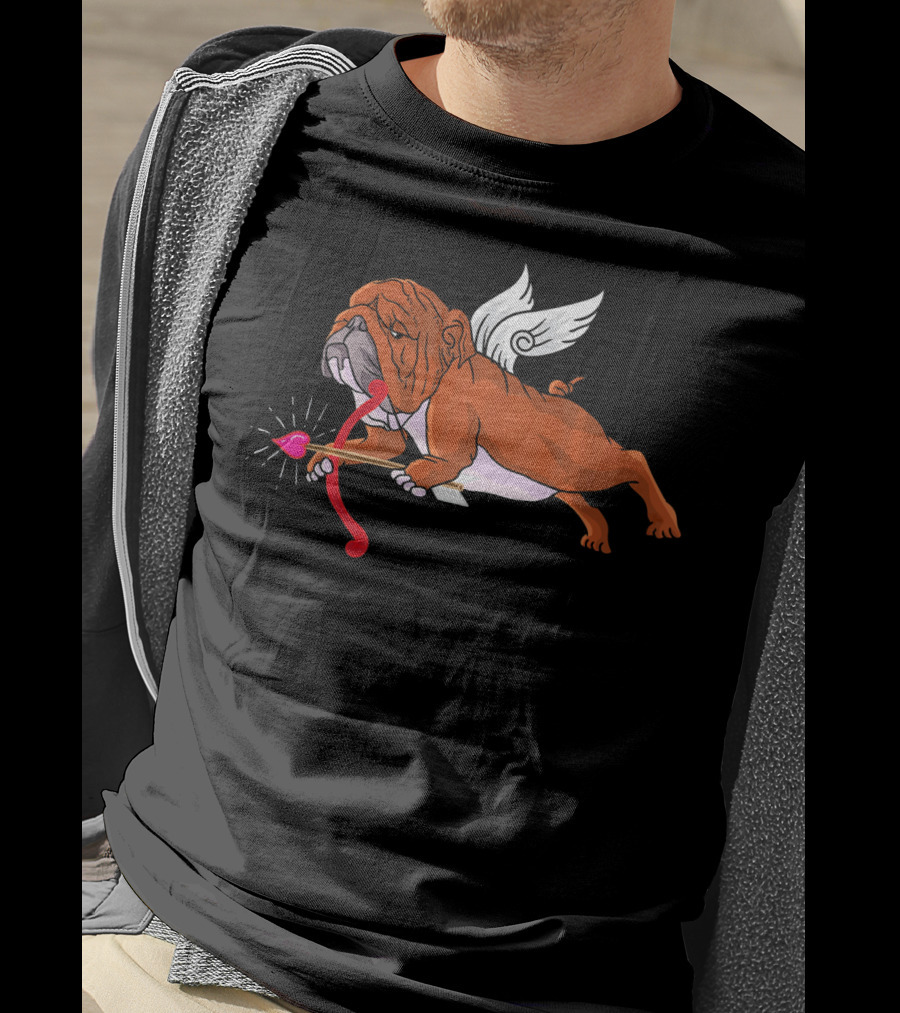 Cupid English Bulldog With Wings And Heart Arrow For Dog Lovers T-Shirt