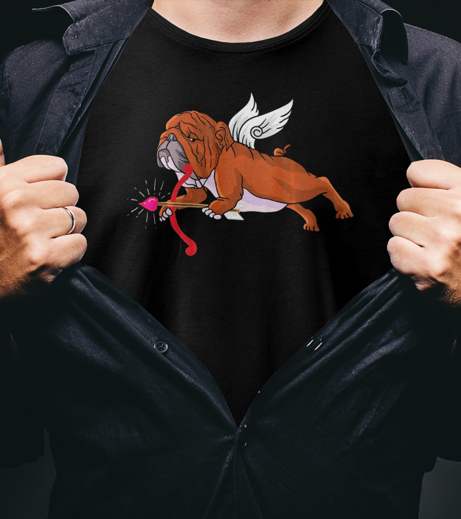 Cupid English Bulldog With Wings And Heart Arrow For Dog Lovers T-Shirt