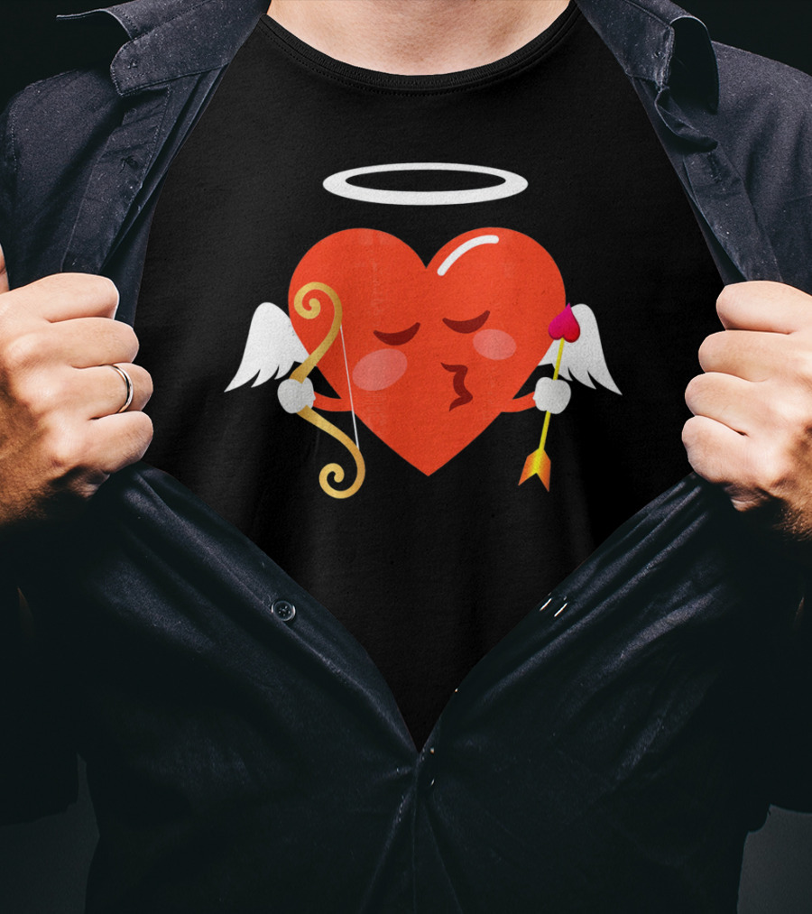 Cupid Heart Emoji Kiss Mwah Valent Winged Bow Arrow Halo T-Shirt