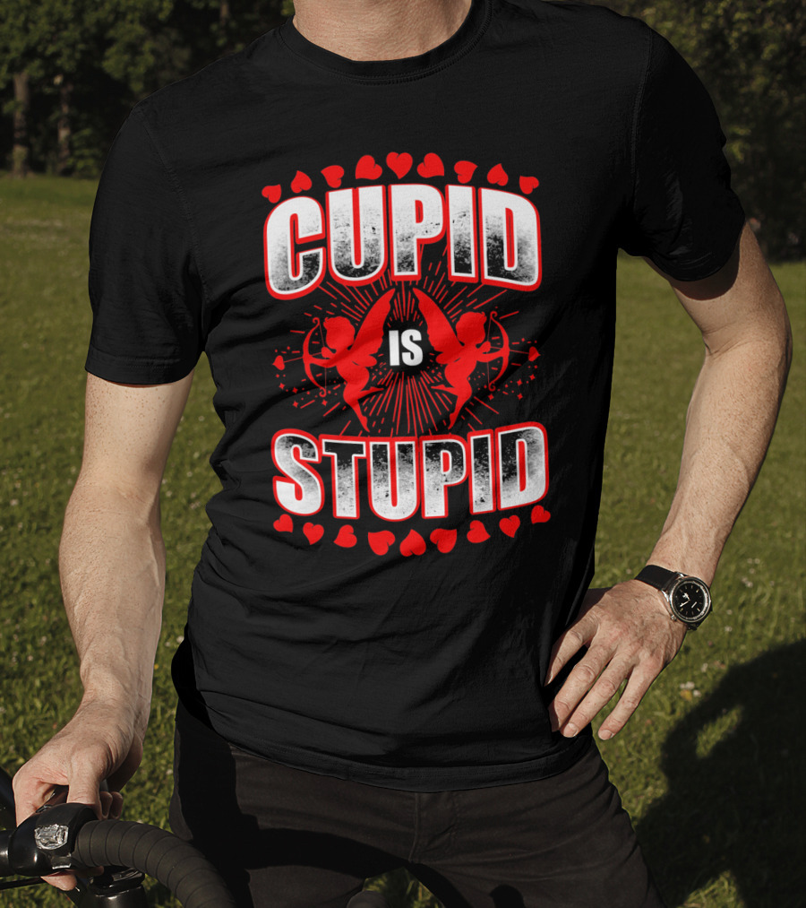 Cupid Is Stupid Anti Valentine Long With Heart And Cupid Graphics T-Shirt
