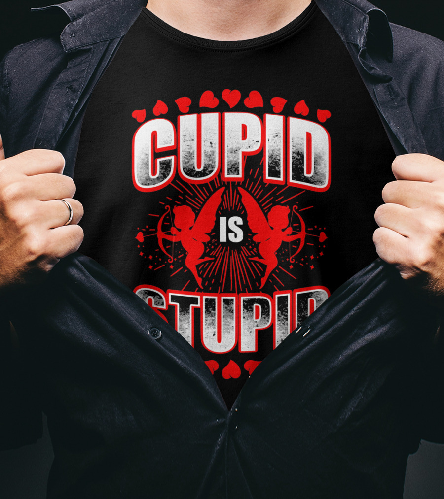 Cupid Is Stupid Anti Valentine Long With Heart And Cupid Graphics T-Shirt