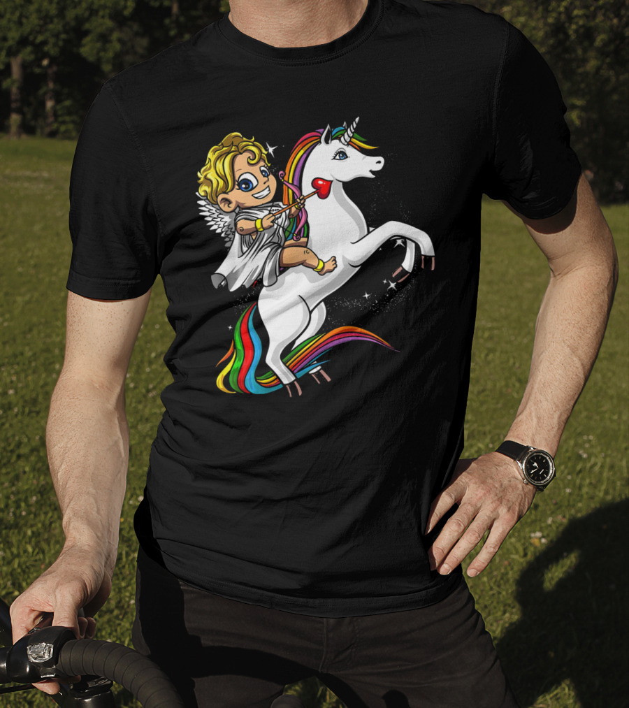 Cupid Riding Colorful Unicorn Valentines Day Magic T-Shirt