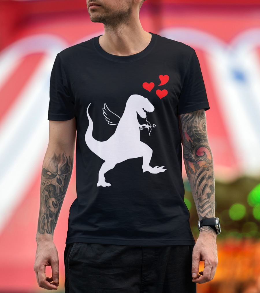 Cupid Rex Dinosaur Funny Valentines Dinosaur with Wings and Hearts T-Shirt