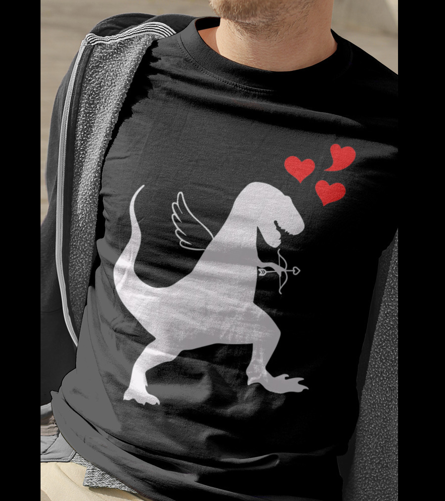 Cupid Rex Dinosaur Funny Valentines Dinosaur With Wings And Hearts T-Shirt