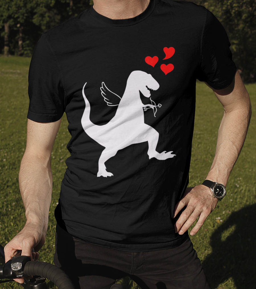 Cupid Rex Dinosaur Funny Valentines Dinosaur With Wings And Hearts T-Shirt