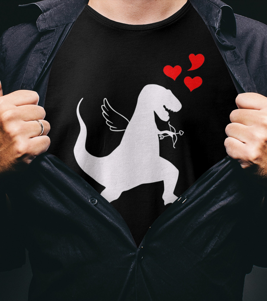 Cupid Rex Dinosaur Funny Valentines Dinosaur With Wings And Hearts T-Shirt
