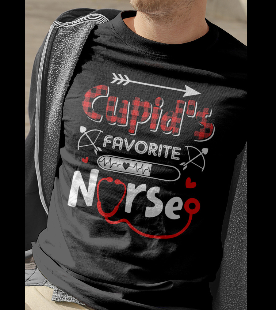 Cupid's Favorite Nurse Valentine's Day Heart Stethoscope And Arrow T-Shirt