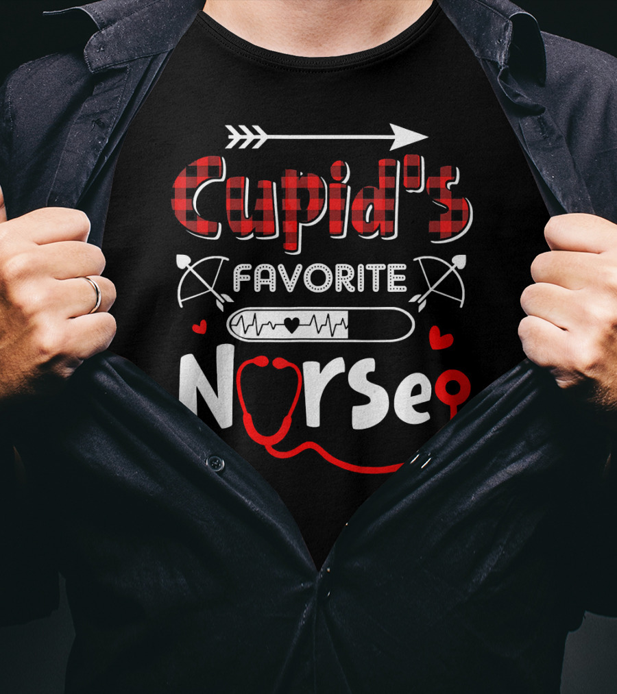 Cupid's Favorite Nurse Valentine's Day Heart Stethoscope And Arrow T-Shirt