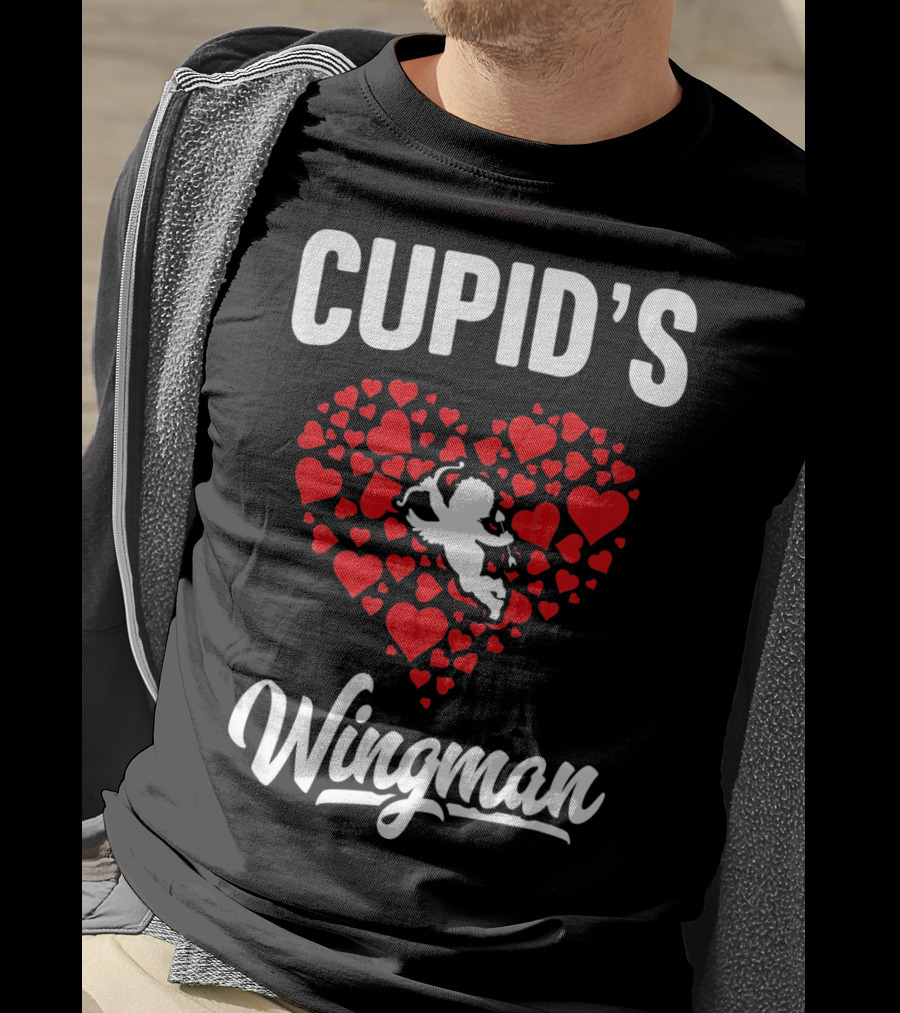 Cupid's Wingman Funny Kids Valentines Day Heart And Cherub T-Shirt