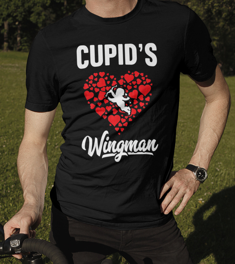 Cupid's Wingman Funny Kids Valentines Day Heart And Cherub T-Shirt