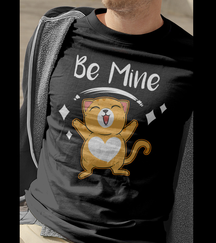 Be Mine Cute Valentine Cat With Heart T-Shirt