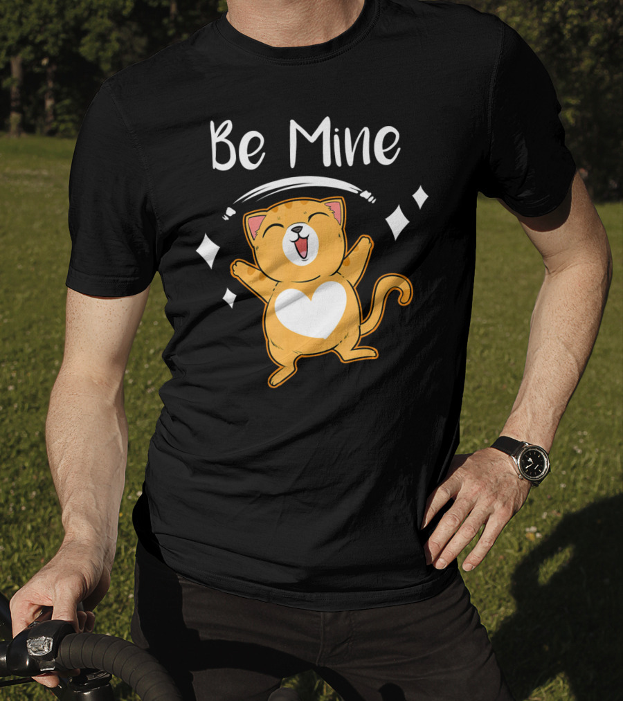 Be Mine Cute Valentine Cat With Heart T-Shirt