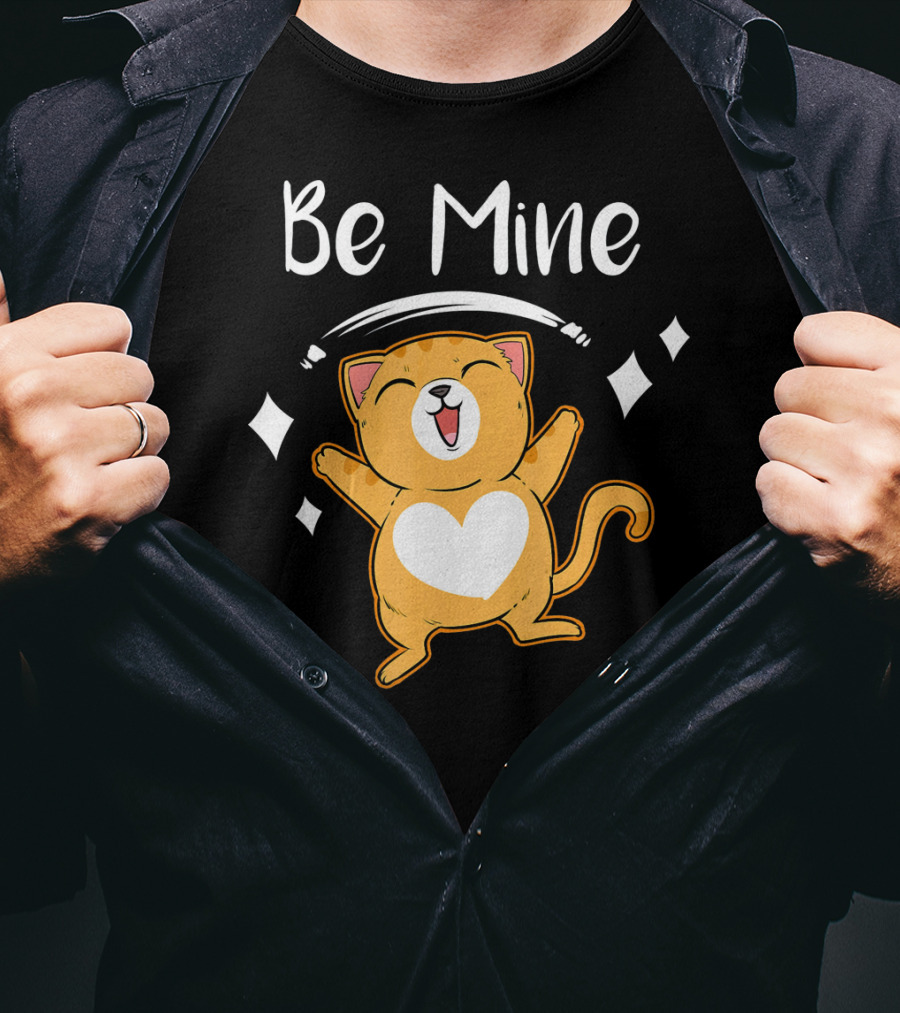 Be Mine Cute Valentine Cat With Heart T-Shirt