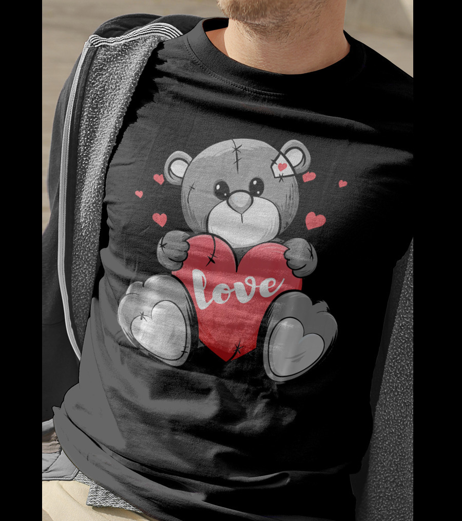 Valentine's Day Cute Bear With Heart And Love Text T-Shirt