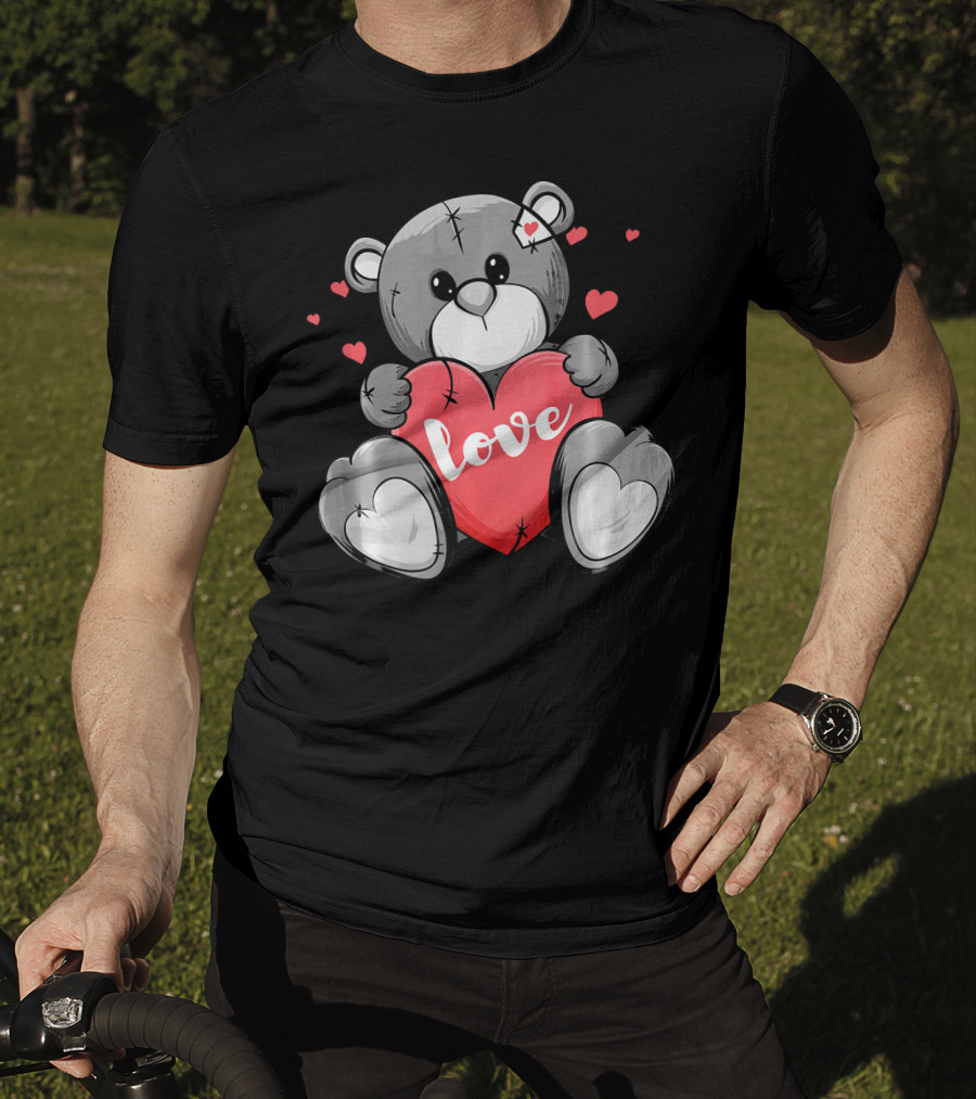 Valentine's Day Cute Bear With Heart And Love Text T-Shirt