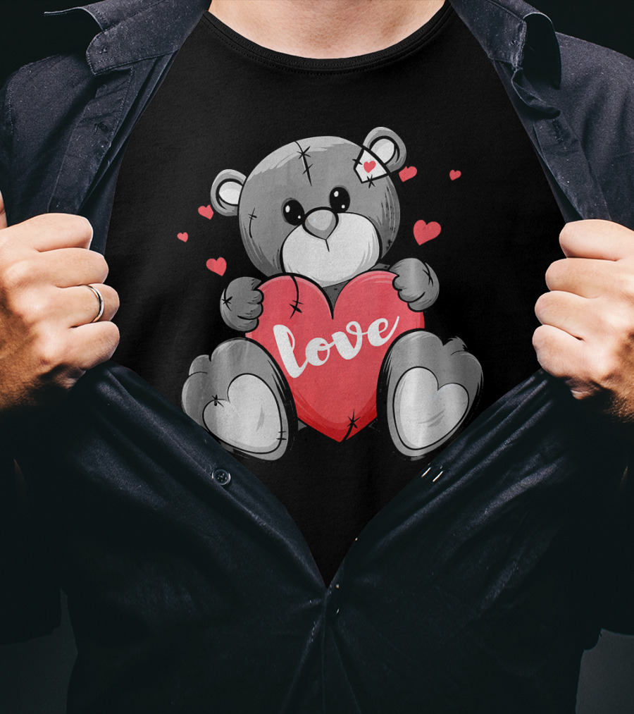 Valentine's Day Cute Bear With Heart And Love Text T-Shirt