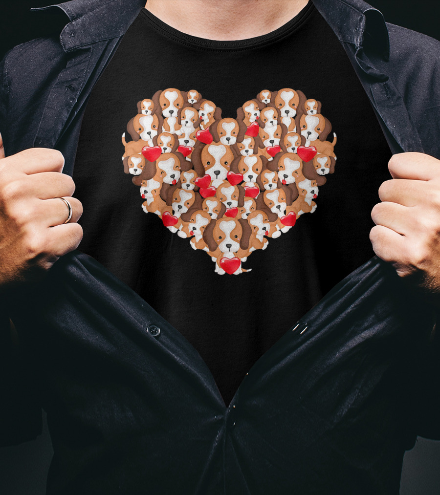 Beagle Puppies In Heart Shape For Valentine's Day T-Shirt