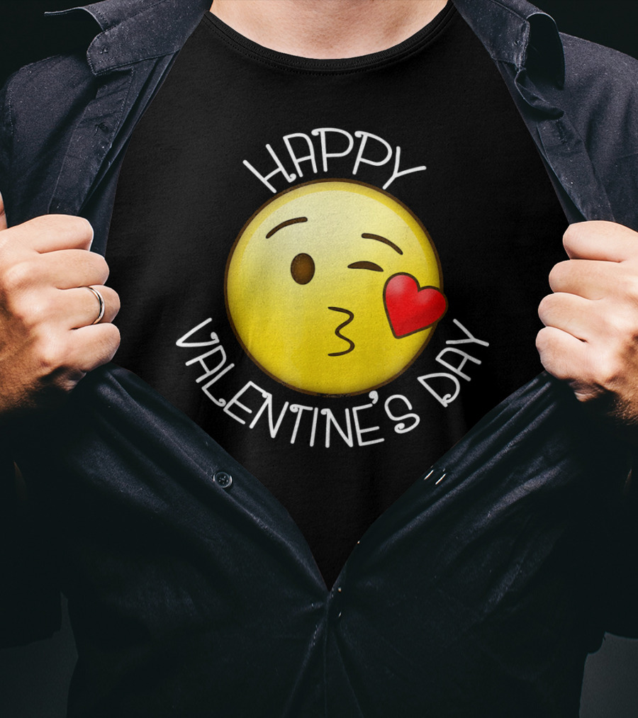 Happy Valentine's Day Cute Blow Kiss Heart Emoji Wink T-Shirt
