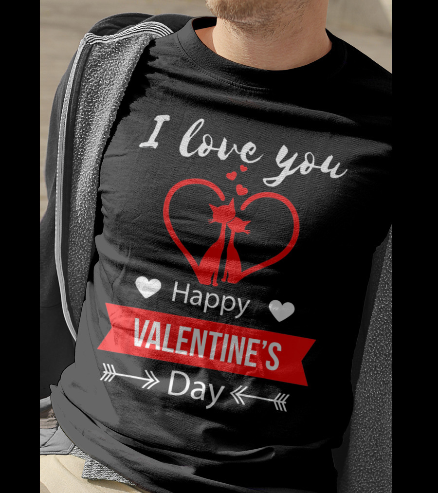 I Love You Happy Valentine's Day Cats Hearts T-Shirt