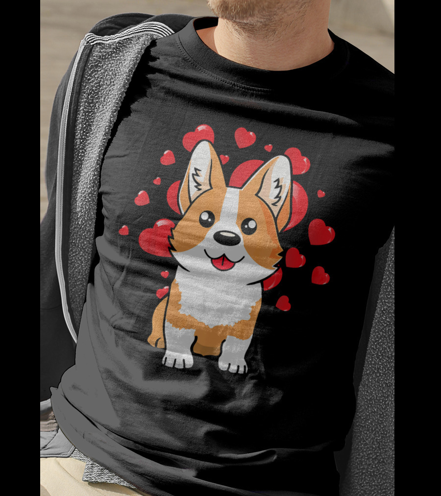 Corgi With Love Hearts Valentines Day Cute Dog T-Shirt
