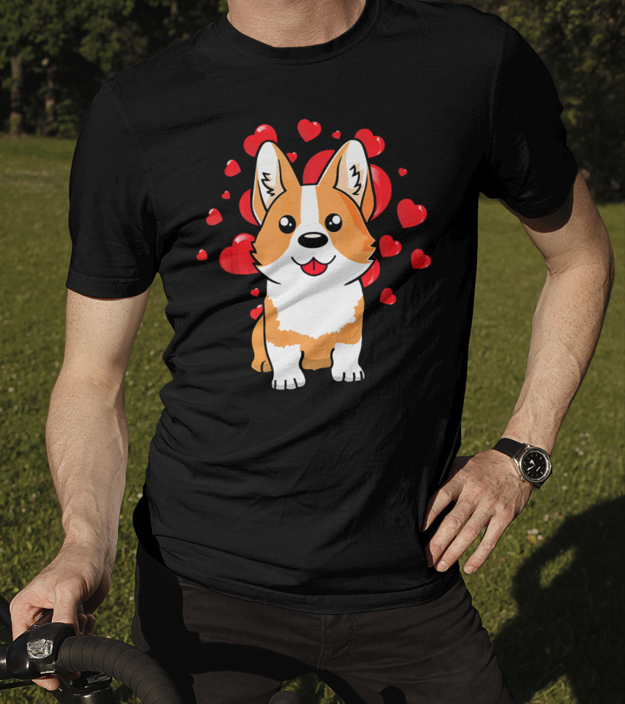 Corgi With Love Hearts Valentines Day Cute Dog T-Shirt