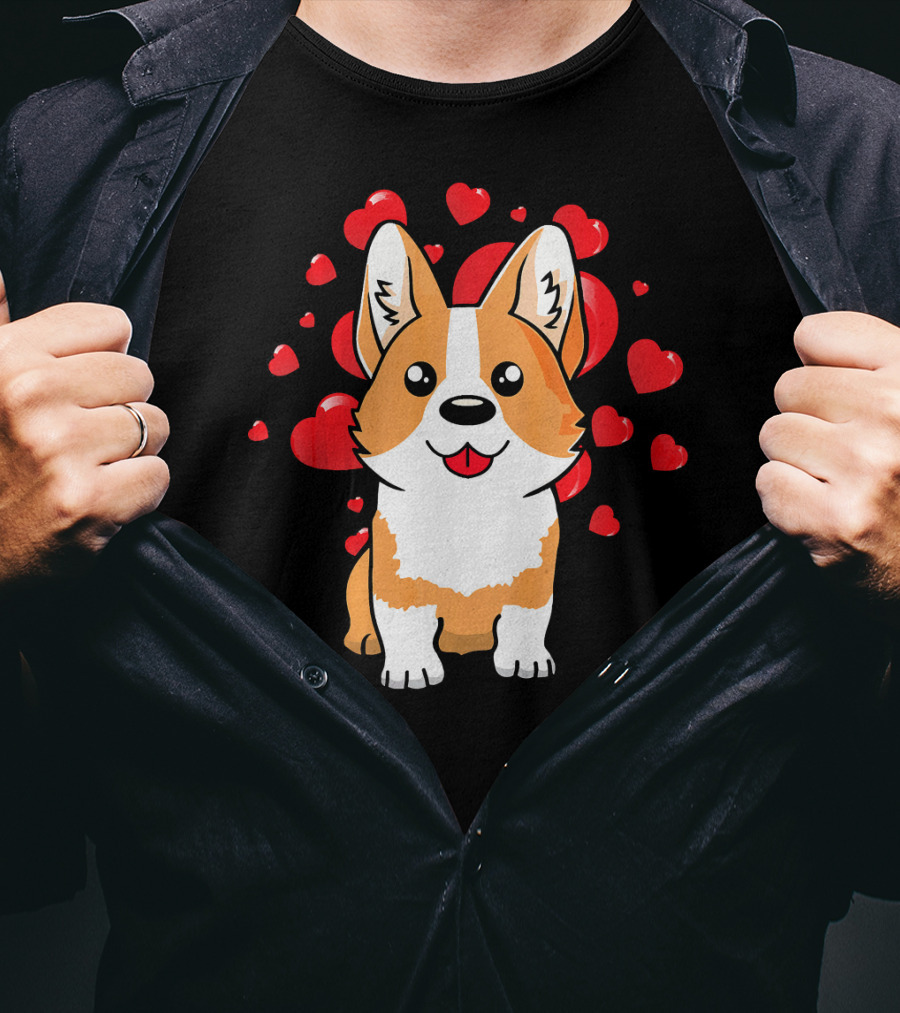 Corgi With Love Hearts Valentines Day Cute Dog T-Shirt