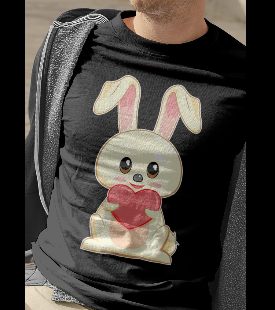 Chibi Bunny Holding Heart Valentines Cute T-Shirt