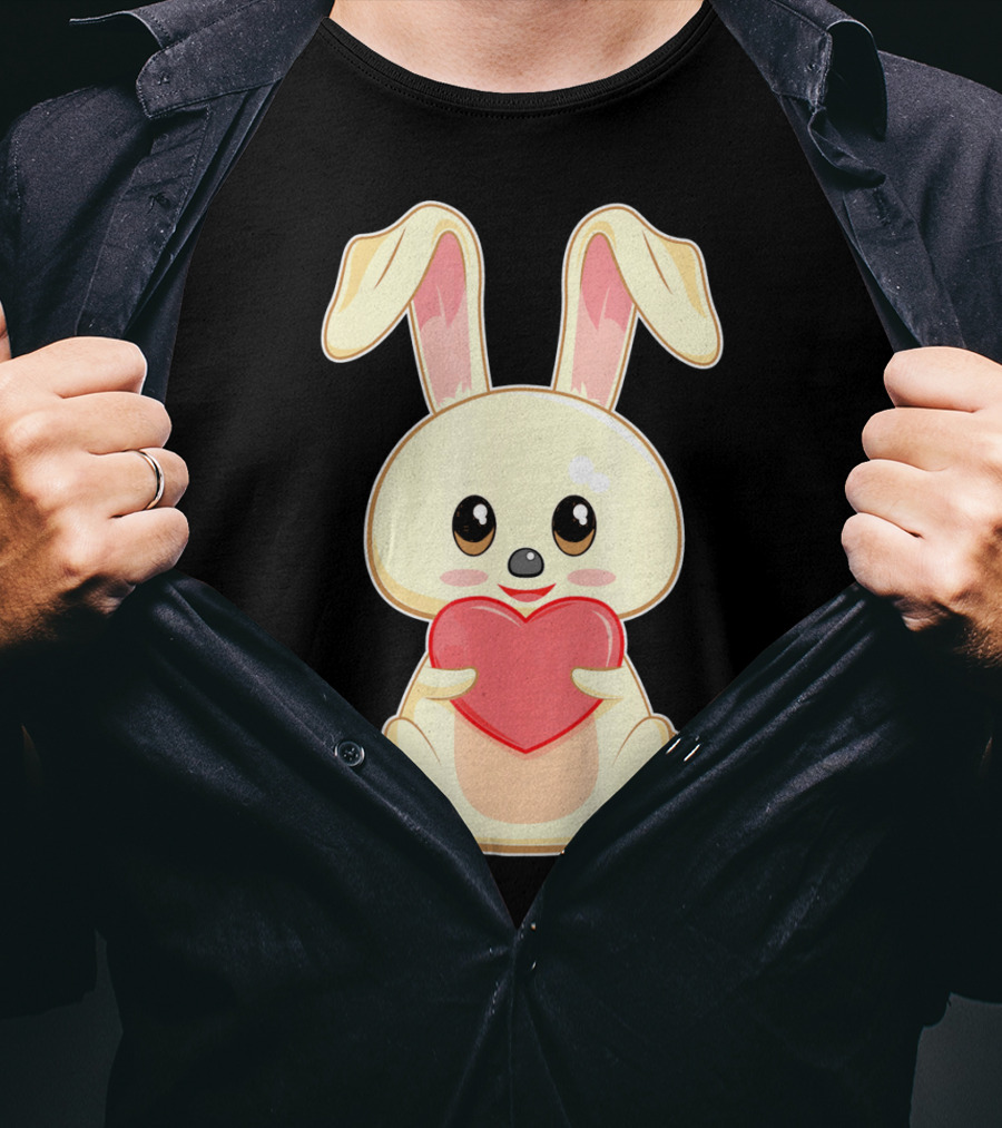 Chibi Bunny Holding Heart Valentines Cute T-Shirt