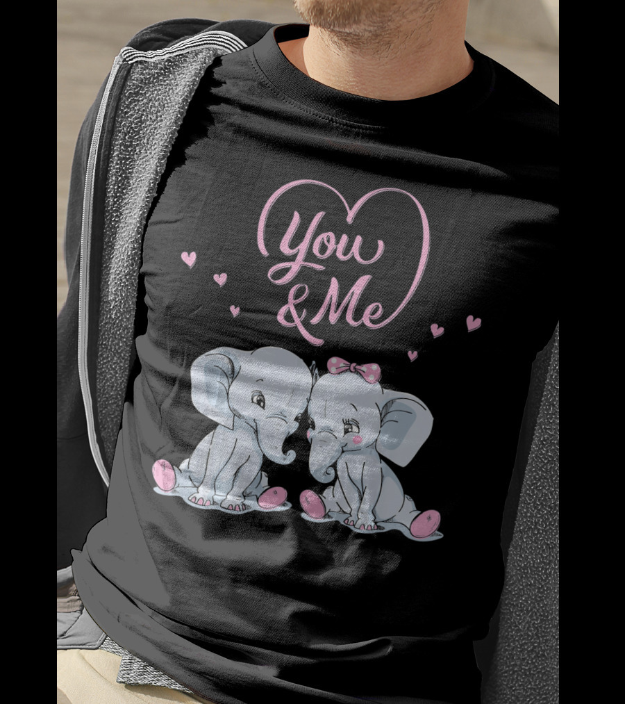 You And Me Cute Couple Elephants In Love Valentines T-Shirt