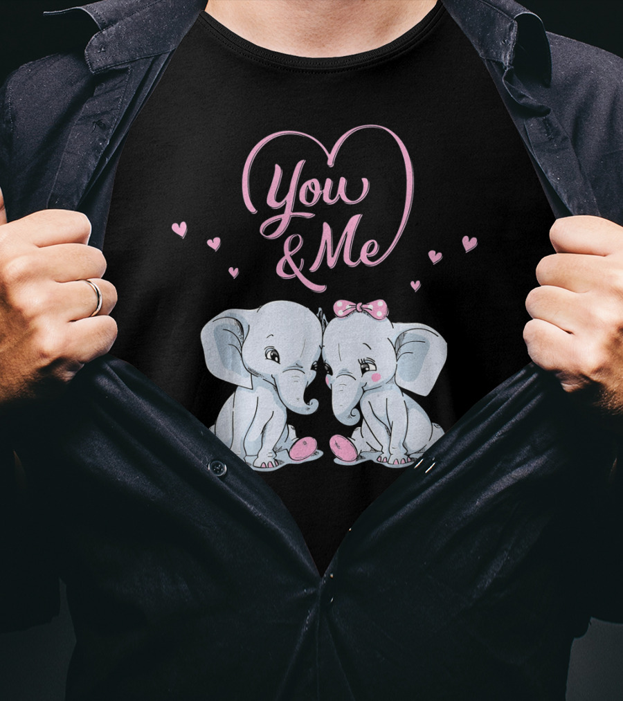 You And Me Cute Couple Elephants In Love Valentines T-Shirt