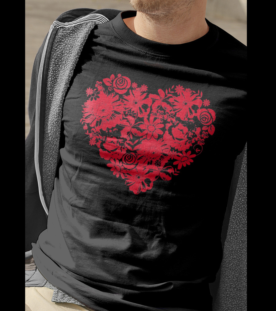 Cute Red Heart Floral Valentines Flower T-Shirt