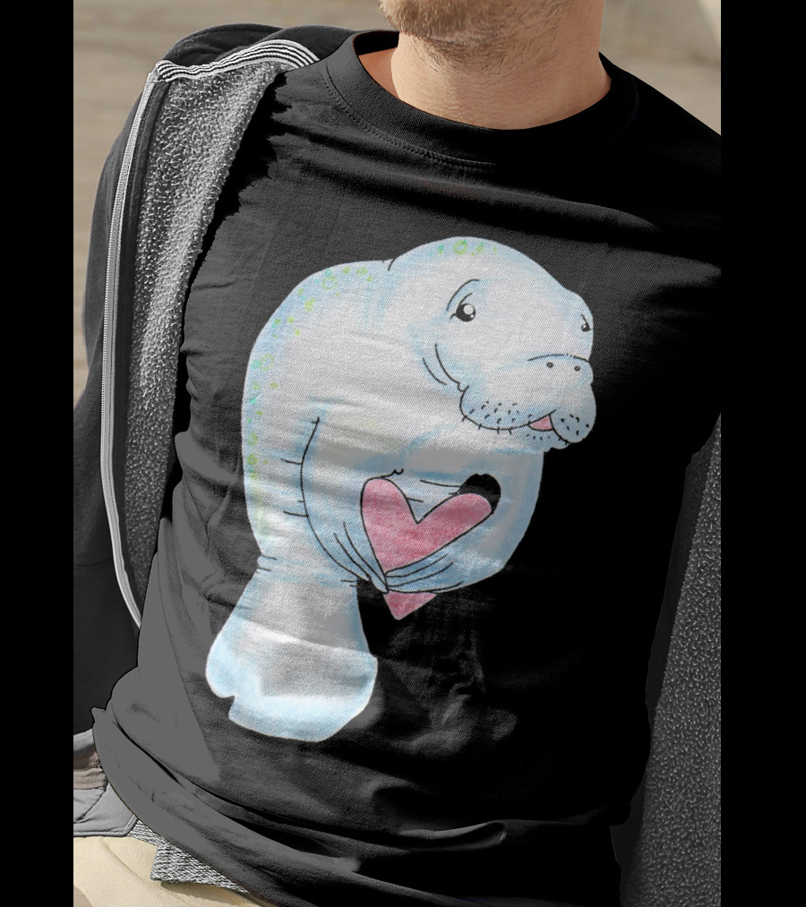 Manatee Holding Heart Valentines Day T-Shirt