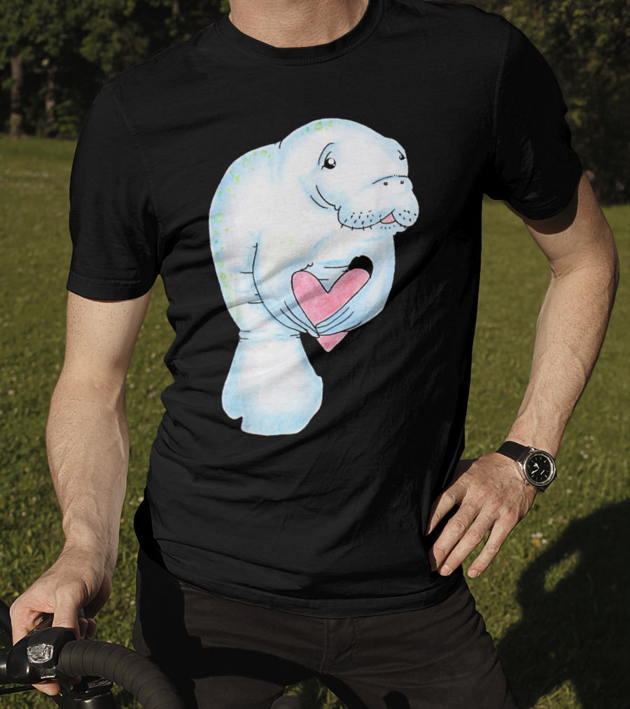 Manatee Holding Heart Valentines Day T-Shirt