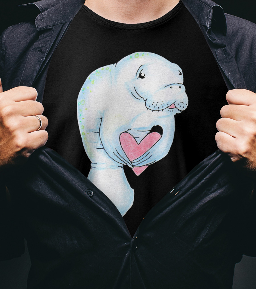 Manatee Holding Heart Valentines Day T-Shirt