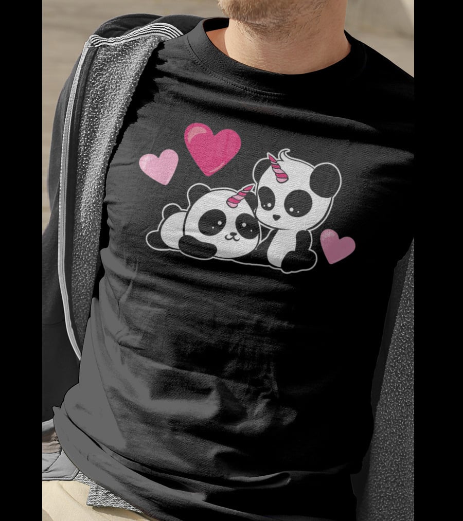 Cute Pandicorn Valentines Day Adorable Pandas With Hearts T-Shirt