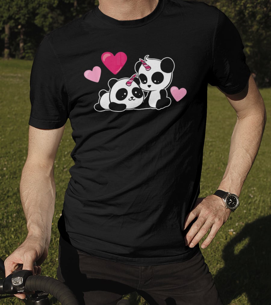Cute Pandicorn Valentines Day Adorable Pandas With Hearts T-Shirt