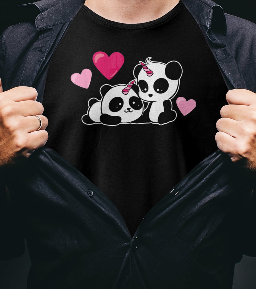 Cute Pandicorn Valentines Day Adorable Pandas With Hearts T-Shirt