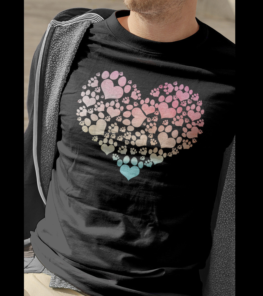 Valentine Heart Made Of Cute Dog Paw Prints T-Shirt