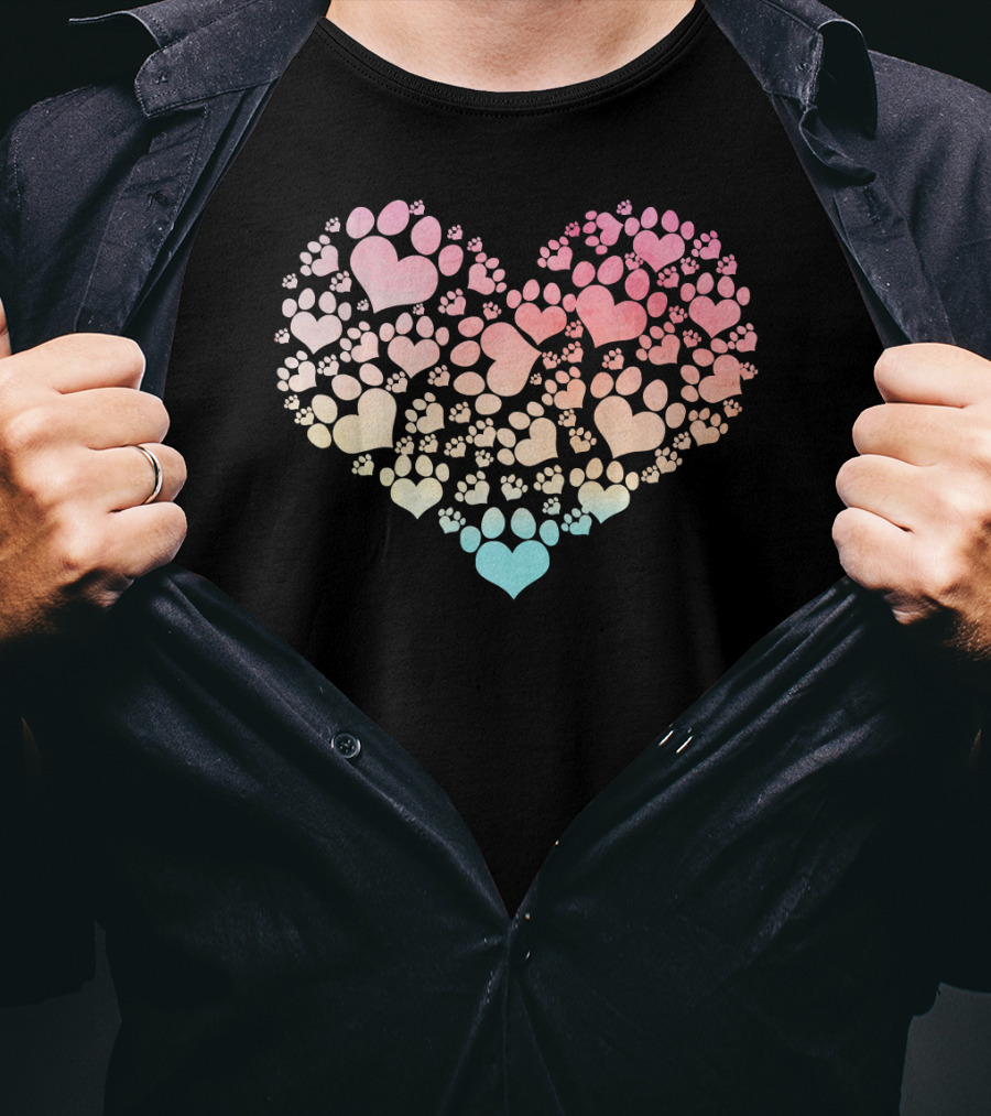 Valentine Heart Made Of Cute Dog Paw Prints T-Shirt