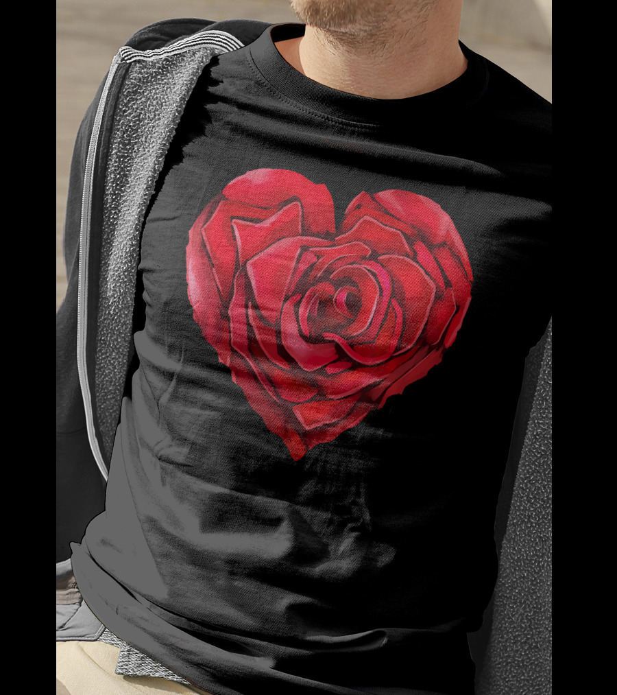 Cute Red Heart Rose Flower Art Bloom Blossom T-Shirt