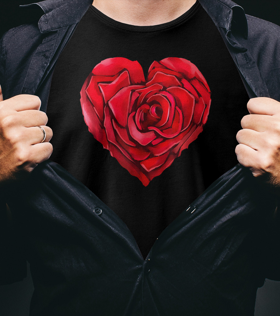 Cute Red Heart Rose Flower Art Bloom Blossom T-Shirt