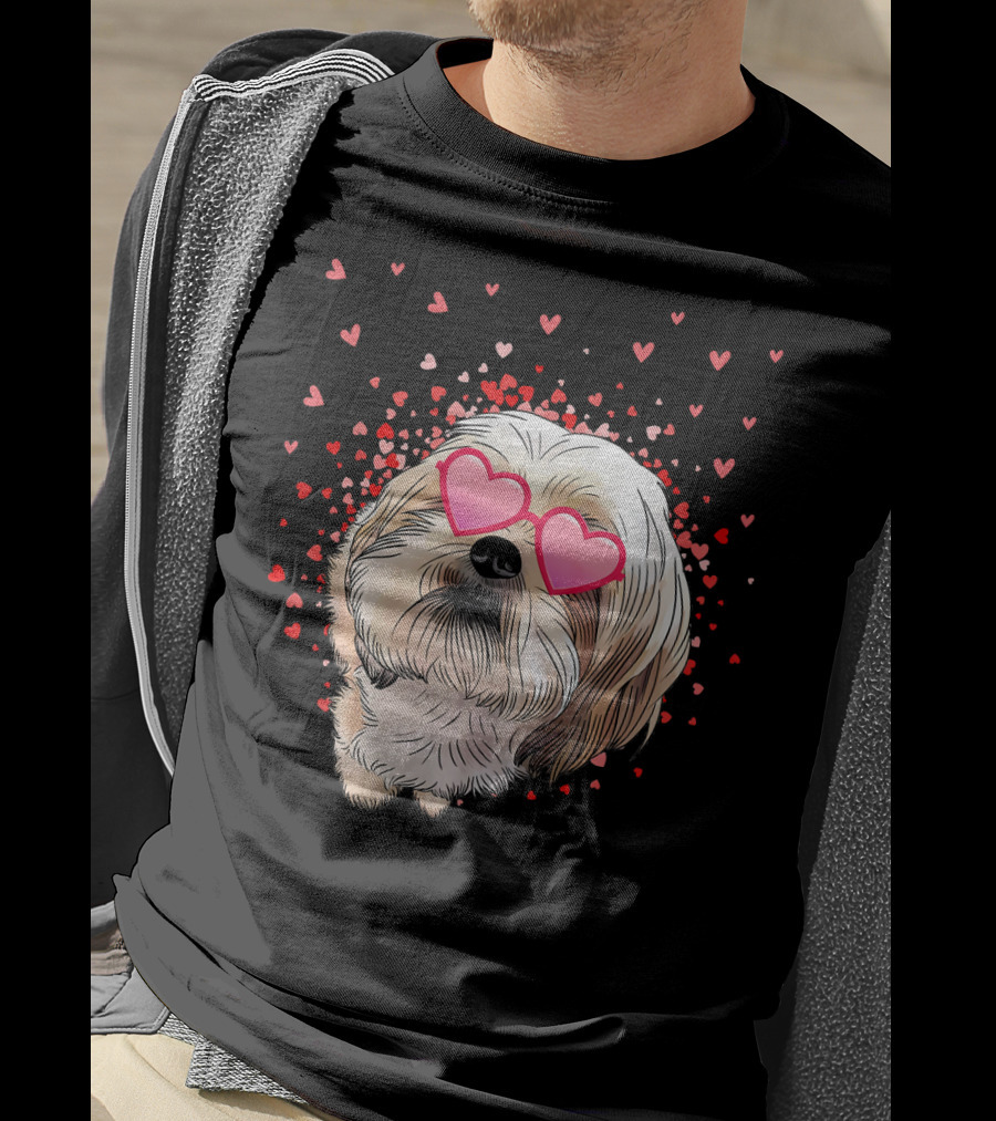 Cute Shih Tzu Heart Glasses Valentine's Day Hearts T-Shirt